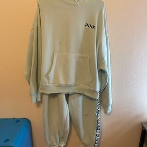 PINK Victoria's Secret Green Pajama Set Cozy Relaxed Fit